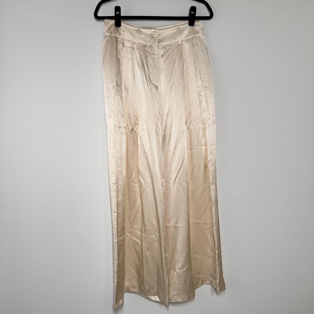 Ralph Lauren Black Label 100% Silk Wide Leg Pants in Ivory/Champagne